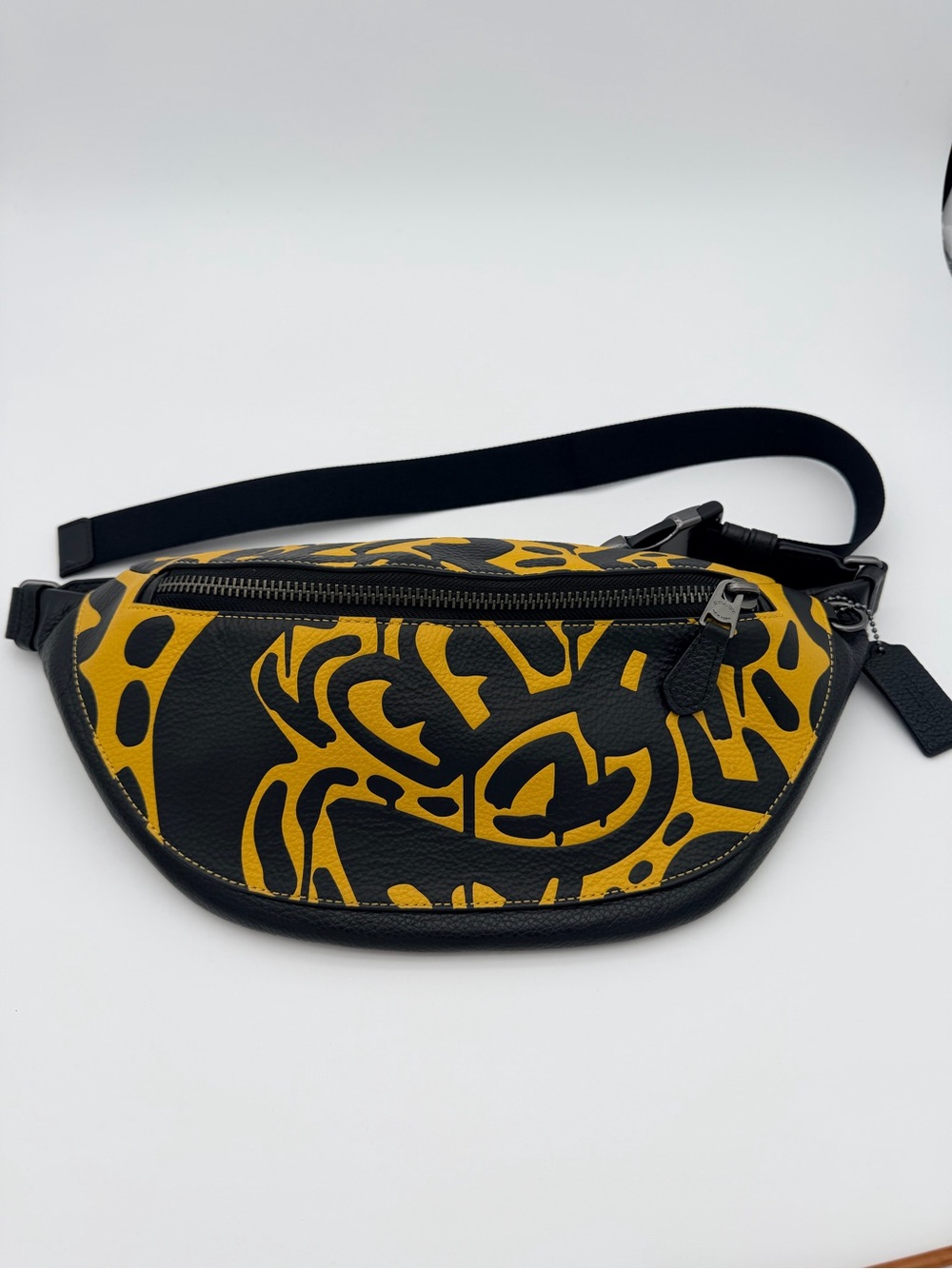 Coach X Disney Keith Haring Black & Yellow Graphic Leather Sling Waist Bag C6871